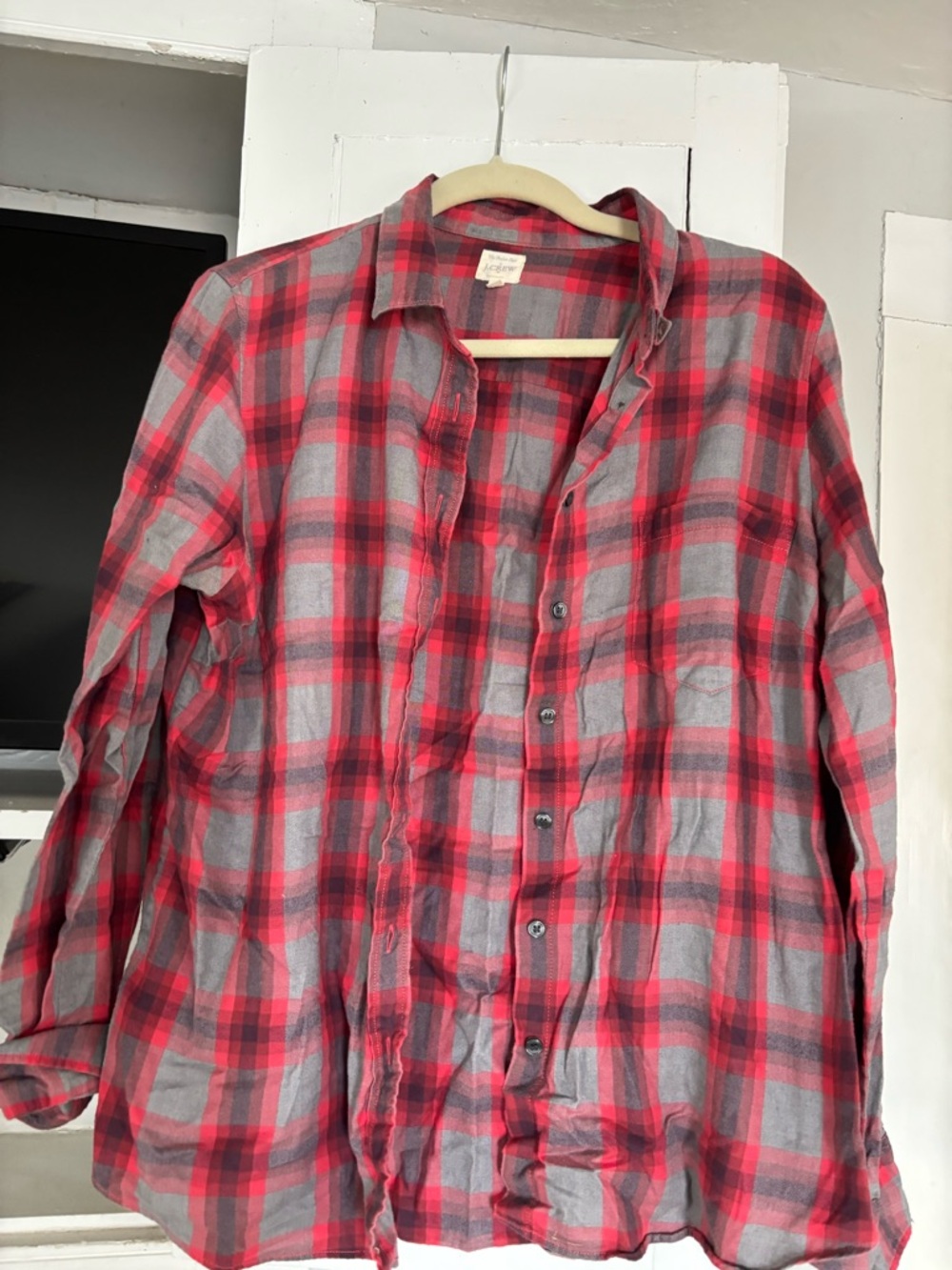 J. Crew Red and Gray Plaid Button-Down Shirt